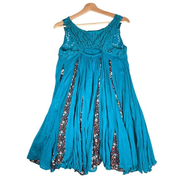 Intimately Free People SIZE XS Mini Dress Blue Green Teal Floral Lace Boho FP - Picture 3 of 11